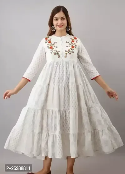 Beautiful Anarkali White Printed Cambric Cotton Kurta