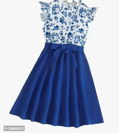 Stylish Blue Rayon Printed Frocks For Girls