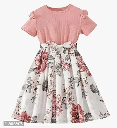 Stylish Peach Rayon Printed Frocks For Girls