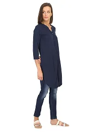 Stylish Cotton Navy Blue Solid Straight Full Button Placket Tunic Top For Women-thumb2