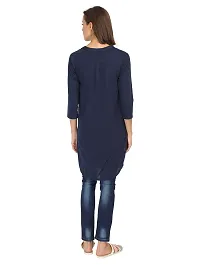 Stylish Cotton Navy Blue Solid Straight Full Button Placket Tunic Top For Women-thumb1