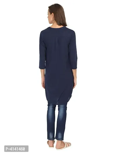 Stylish Cotton Navy Blue Solid Straight Full Button Placket Tunic Top For Women-thumb2