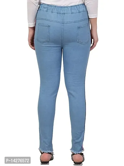 Coutume Collectionss Side Striped Light Blue Jogger Jeans for Women (L, Blue, s)-thumb4