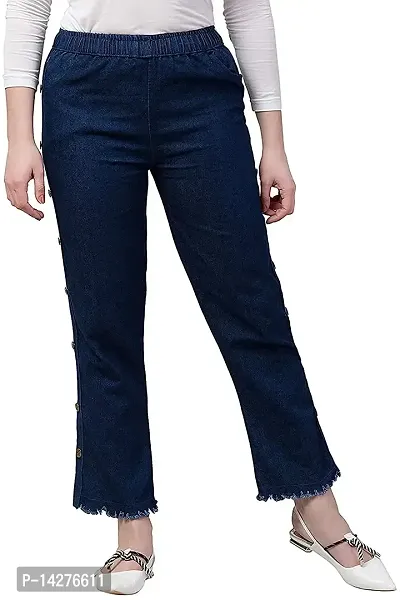 cotume Collections Dark Blue Side Buttoned Jogger Jeans for Women (XL, Dark Blue, s)