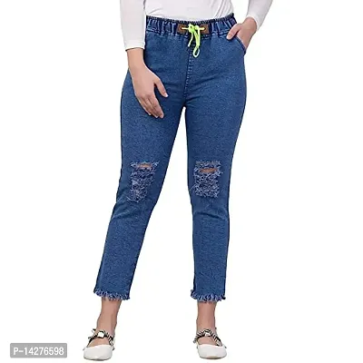 Coutume Collection Knee Slit Jogger Jeans for Women (L, Blue)