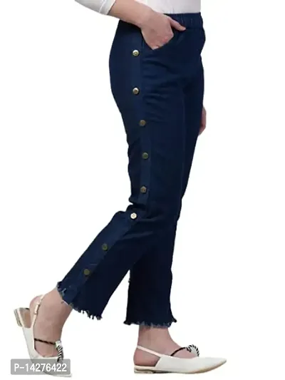 Cotume Collection Premium Dark Blue Side Button Denim Designs Jeans for Women (3XL, Blue, s)