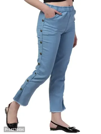Cotume Collection Side Buttoned Light Blue Jogger Jeans for Women (L, Blue, s)