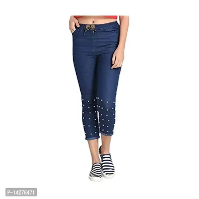 Coutume Collections Washed Bottom Pearl Blue Jogger Jeans for Women (XL, Blue, s)