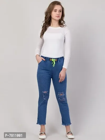 Stretchable Premium Denim Blue Knee Slit Jogger Jeans