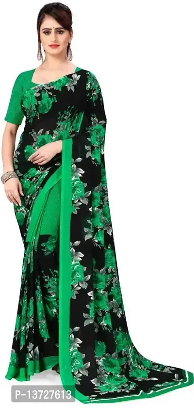 Buy Green Saree And Blouse Georgette & Underskirt Satin Floral
