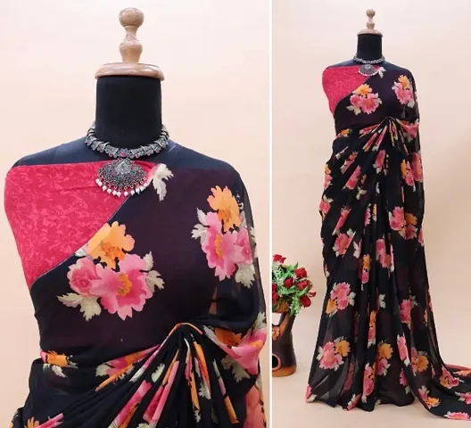 Floral Printed Georgette Sarees with Running Blouse