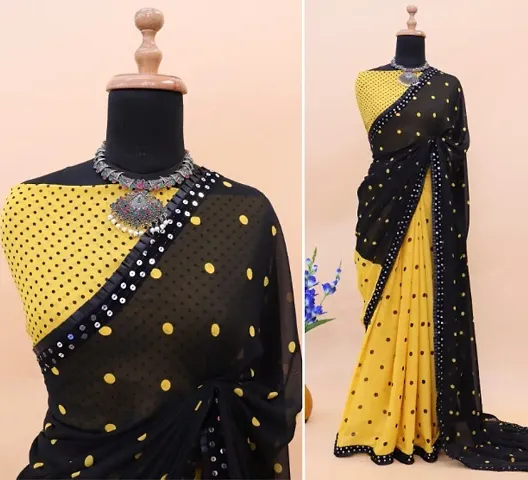 Georgette Printed Lace Border Sarees with Running Blouse