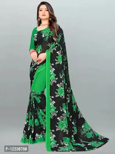 Womens Floral Printed Georgette Saree with Running Blouse-thumb0