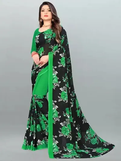 Floral Printed Georgette Sarees with Running Blouse