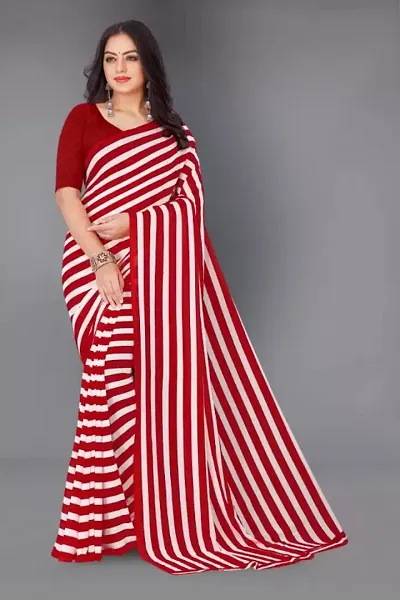 Stripe Printed Georgette Saree with Running Blouse
