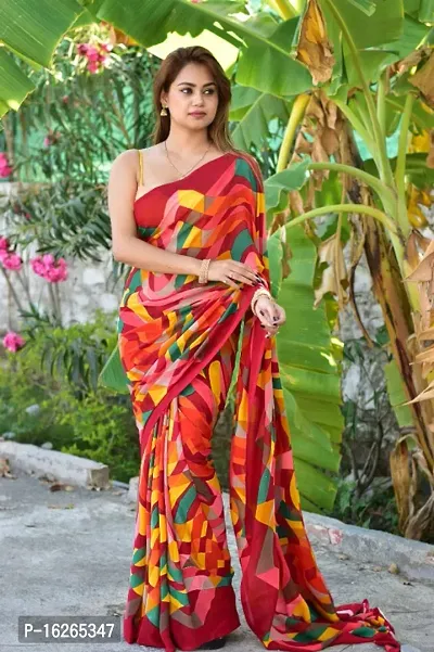 Womens Dailywear Printed Georgette Saree with Running Blouse-thumb0
