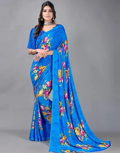 Floral Printed Georgette Sarees with Blouse Piece
