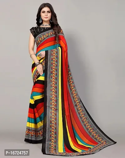 Womens Stripe Printed Georgette Saree with Running Blouse-thumb0