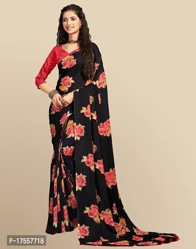 Womens Floral Printed Georgette Saree with Running Blouse