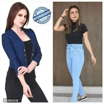 Stylish Women Combo of Denim Shrug and Lower Set