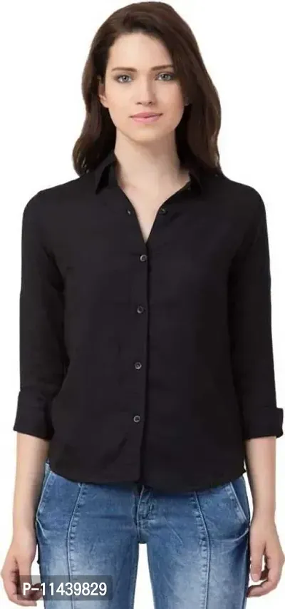 Stylish Fancy Roll- Up Sleeves Solid Rayon Regular Fit Shirt For Women-thumb0