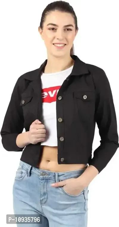 Stylish Black Cotton Solid Jackets For Women-thumb0