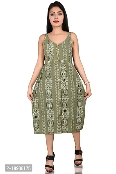 Stylish Green Rayon Printed Shoulder Strap Dresses For Women-thumb0