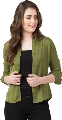 Stylish Fancy Roll- Up Sleeves Solid Rayon Regular Fit Shirt For Women-thumb2