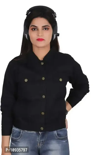 Stylish Black Cotton Solid Jackets For Women