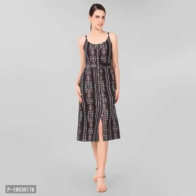 Stylish Black Rayon Printed Shoulder Strap Dresses For Women-thumb0