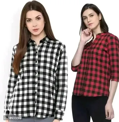 Elegant Cotton Checked Shirt For Women- Pack Of 2-thumb0