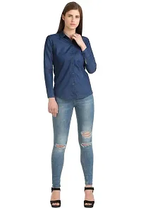 Stylish Fancy Roll- Up Sleeves Solid Denim Regular Fit Shirt Combo For Women Pack Of 2-thumb3