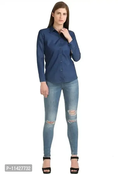 Stylish Fancy Roll- Up Sleeves Solid Denim Regular Fit Shirt Combo For Women Pack Of 2-thumb4