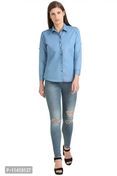 Stylish Fancy Denim Solid Regular Fit Shirt For Women-thumb4