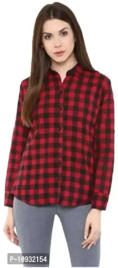 Elegant Cotton Checked Shirt For Women-thumb0