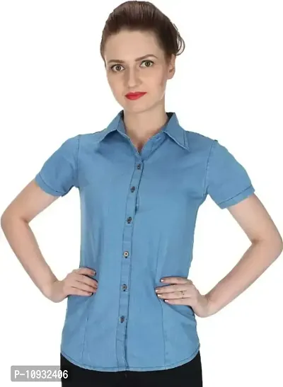 Elegant Denim Solid Shirt For Women