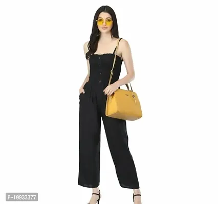 Stylish Black Rayon Self Pattern Jumpsuits For Women