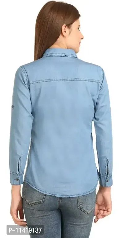 Stylish Fancy Denim Solid Regular Fit Shirt For Women-thumb2