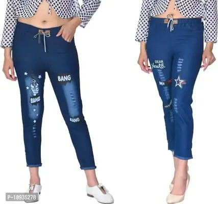 Stylish Blue Denim Self Design Jeans For Women- 2 Pieces