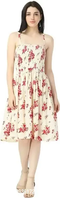 Stylish White Rayon Printed Shoulder Strap Dresses For Women-thumb0