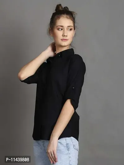 Stylish Fancy Roll- Up Sleeves Solid Rayon Regular Fit Shirt For Women-thumb3