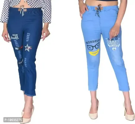 Stylish Blue Denim Self Design Jeans For Women- 2 Pieces-thumb0