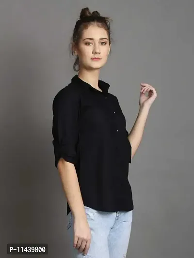 Stylish Fancy Roll- Up Sleeves Solid Rayon Regular Fit Shirt For Women-thumb4