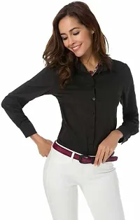 Stylish Fancy Roll- Up Sleeves Solid Rayon Regular Fit Shirt For Women-thumb2