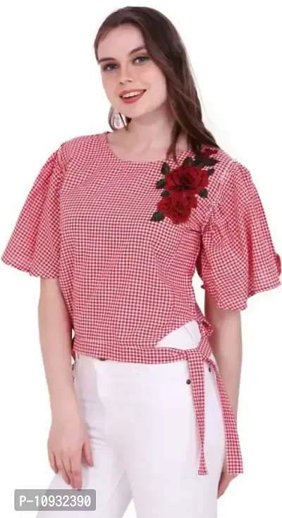 Elegant Cotton Checked Top For Women-thumb0