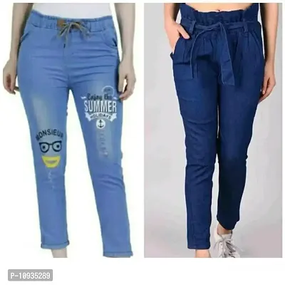Stylish Blue Denim Self Design Jeans For Women- 2 Pieces-thumb0