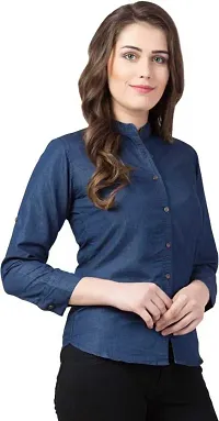 Stylish Fancy Denim Solid Regular Fit Shirt For Women-thumb3