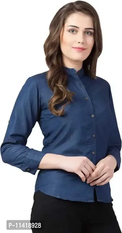 Stylish Fancy Denim Solid Regular Fit Shirt For Women-thumb4