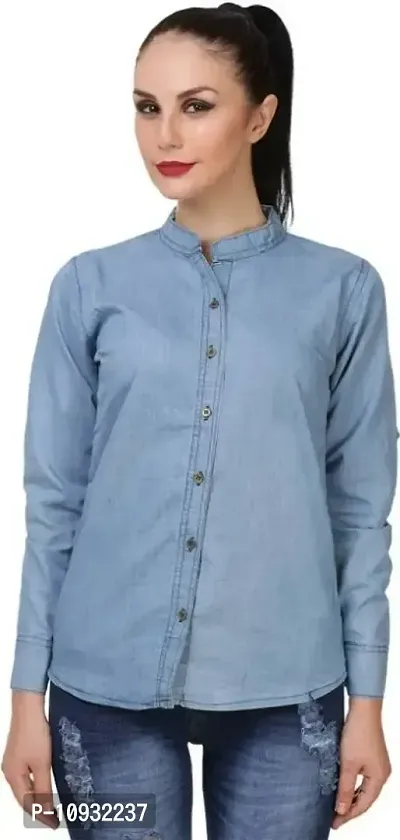 Elegant Denim Self Design Shirt For Women-thumb0