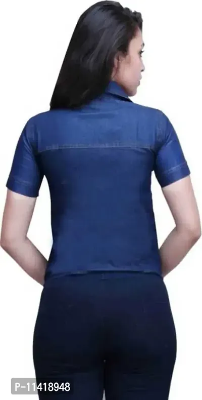 Stylish Fancy Denim Solid Regular Fit Shirt For Women-thumb4